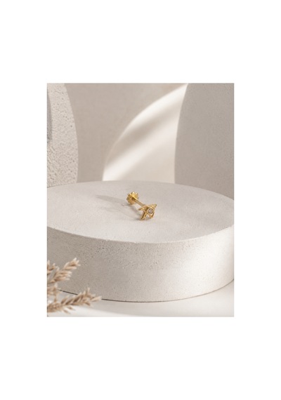14 Ayar Altın Kırlangıç Model Taş Detaylı Tragus Piercing Küpe
