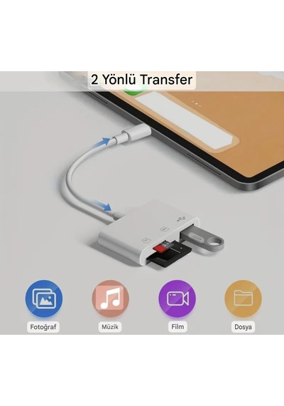 E-kervan 3'ü 1 Arada Apple Uyumlu iPhone Lightning To Tf Sd Kart Ve Usb Çevirici Dönüştürücü Sağlam 1 Adet