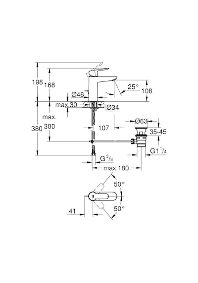 Grohe Bauedge Tek Kumandalı  Lavabo Bataryası M-Boyut 23758000