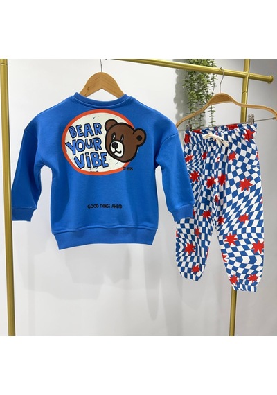 Magu Çocuk Ayıcık Baskılı Mavi Sweatshirt Ve Desenli Eşofman Altı Takımı Çok Renkli Magu Çocuk Ayıcık Baskılı Mavi Sweatshirt Ve Desenli Eşofman Altı Takımı Çok Renkli