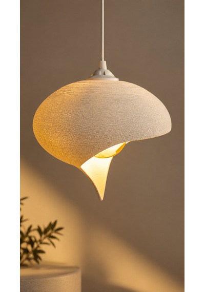 Beton Görünümlü Tekli Sarkıt Avize Asimetrik Damla Modern Bohem E27 G95 Rustik Led Ampul Hediyeli Beyaz