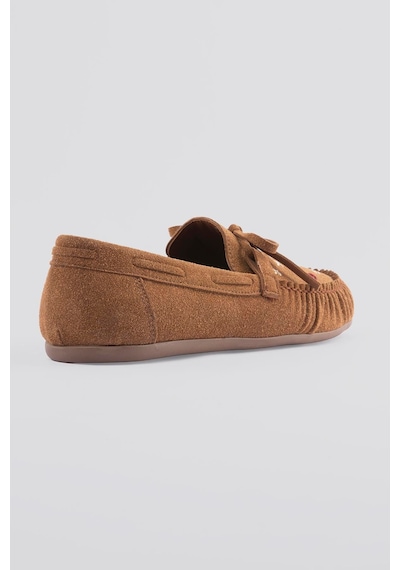 Kadın Süet Loafer Nakışlı Bağcıklı Ayakkabı Helia Taba Taba