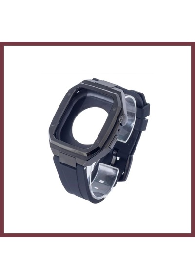 Storeşahin Apple Watch 45mm Uyumlu Kr402 Metal Kasa Silikon Kordon - Siyah Shn0720