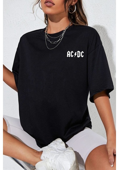Unisex Acdc Baskılı T-shirt Siyah