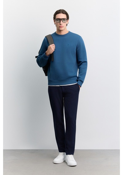 Avva Erkek İndigo Bisiklet Yaka 3 İplik Şardonlu -5 Dereceye Dayanıklı Regular Fit Sweatshirt A62y1291