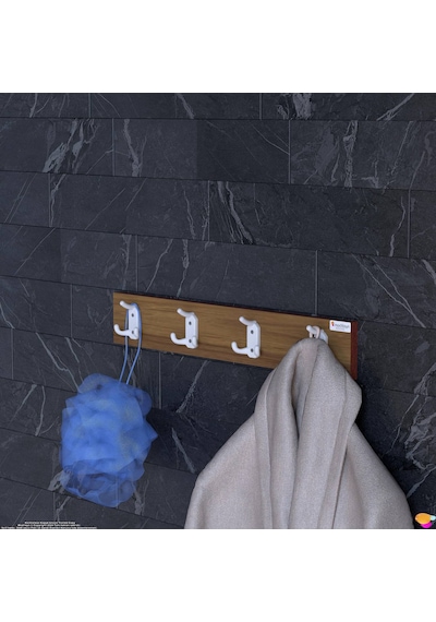 Modilayn Arı Serisi 12 Kancalı 61,4x9,6 Cm 4'lü Set Banyo Askısı Ekstra Düzen Ve Yer Tasarrufu Ceviz - Ekru