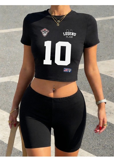 Tarzsokak Yaz Numarası 10 Legend Büyük Baskılı Babby Teet-shirt Şort Kadın İki Parçalı Set Üstleri Pantolon Siyah Tarzsokak Yaz Numarası 10 Legend Büyük Baskılı Babby Teet-shirt Şort Kadın İki Parçalı Set Üstleri Pantolon Siyah