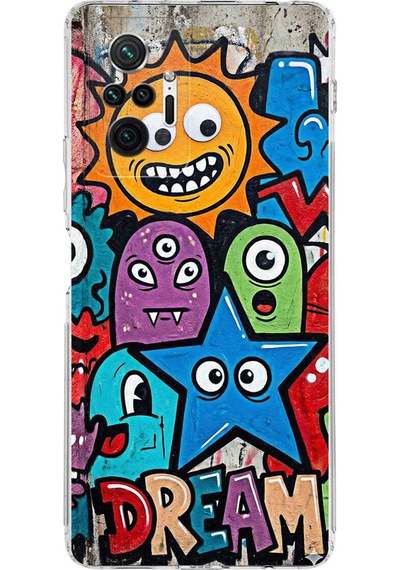 Redmi Note 10 Pro 5g İle Uyumlu Grafiti Dream Street Tasarımlı Şeffaf Silikon Kılıf Şeffaf