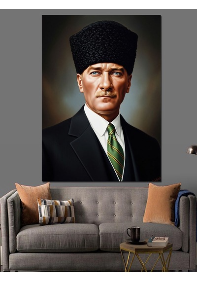 Ahşap Tablo Atatürk Portresi Yeşil Kravat Araba Tabloları