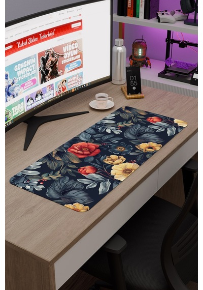 Çiçek Desenleri Kaymaz Dikişli Kauçuk Oyuncu Mousepad V5 - 70x30 Xl Gaming Mouse Pad Fare Altlığı