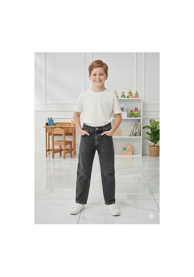 Erdem Kıds Erkek Çocuk Pamuklu Beli Lastikli Baggy Jean Pantolon Rahat Kalıp Geniş Bol Paça Kot Pantolon Füme Gri Füme Gri Erdem Kıds Erkek Çocuk Pamuklu Beli Lastikli Baggy Jean Pantolon Rahat Kalıp Geniş Bol Paça Kot Pantolon Füme Gri Füme Gri