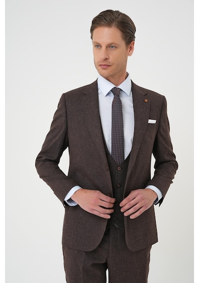 Efor Slim Fit Çift Yırtmaç Keten Karışımlı Yelekli Klasik Kahve Takım Elbise Tk 914 Kahverengi Efor Slim Fit Çift Yırtmaç Keten Karışımlı Yelekli Klasik Kahve Takım Elbise Tk 914 Kahverengi