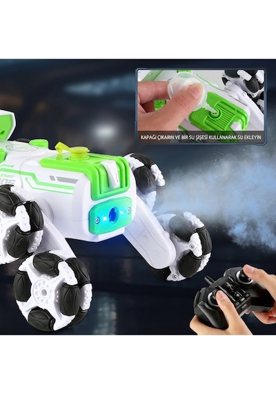 Uzaktan Kumandalı 8 Tekerlekli Akrobat Araba - Buhar Püskürten Işıklı Şarjlı Robot Köpek Oyuncak Turuncu