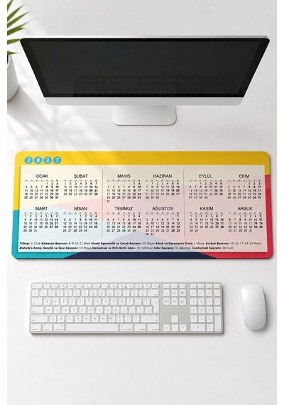 Sonictouch 2027 Takvimli Klavye Mousepad 40x90cm Dikişsiz Pürüzsüz Sıvı Geçirmez Yüzey Kaymaz Taban