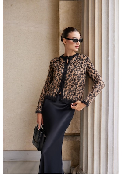 Askı Nişantaşı Bej-siyah Leopar Desenli Hırka Bej-siyah - 656635506 Bej-siyah - 656635506 Bej-siyah