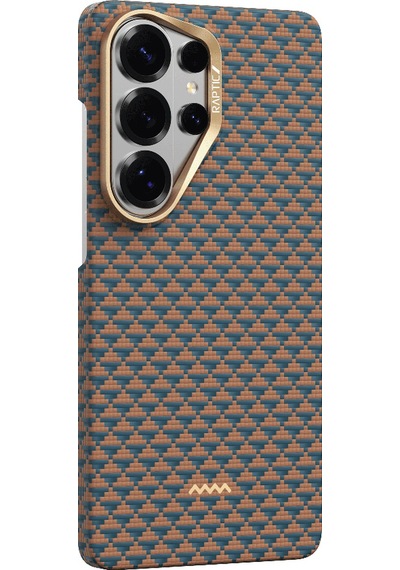 Galaxy S26 Ultra Uyumlu Kılıf M-safe Şarj Özellikli Raptic Aramid Skin Origin Serisi Kapak Gold-mavi Mavi - Gold