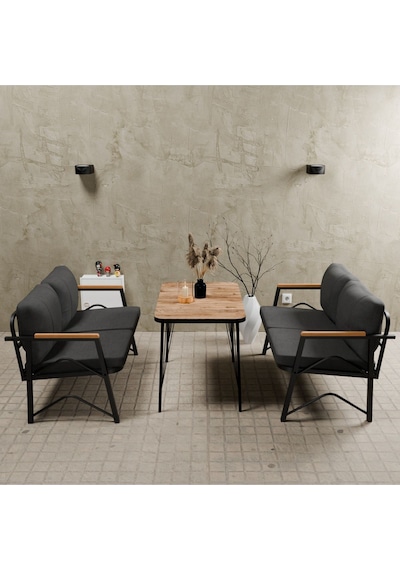 Mb Garden Furnıture Simetri Model, Balkon, Bahçe, Cafe, Metal Koltuk Takımı, Bahçe Takımı ,çay Seti,2+2 Masalı Süngerli Antrasit