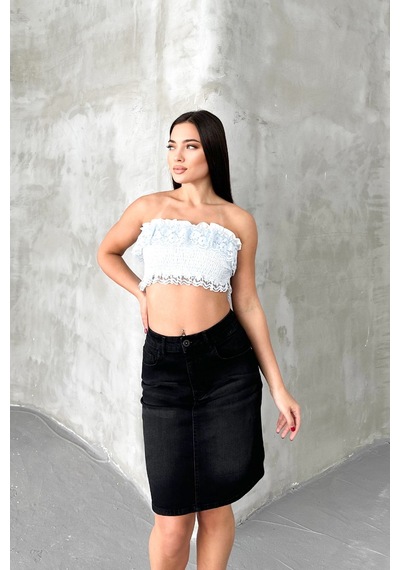 HLT Jeans Siyah Kadın Regular Fit Yüksek Bel Orta Boy Denim Kot Etek Alice-4009 Siyah
