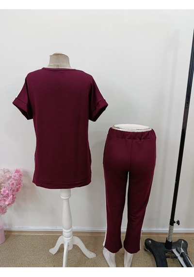 Efnaz Style Kadın Kısa Kollu V Yakalı Çift Renkli Viskon Iki Iplik Ikili Bluz Ve Pantolon Takım Bordo Efnaz Style Kadın Kısa Kollu V Yakalı Çift Renkli Viskon Iki Iplik Ikili Bluz Ve Pantolon Takım Bordo
