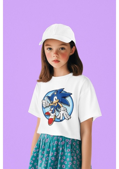 Sevbano Sonic Baskılı Unisex Çizgi Film Çocuk Tişört 1-12 Yaş Beyaz