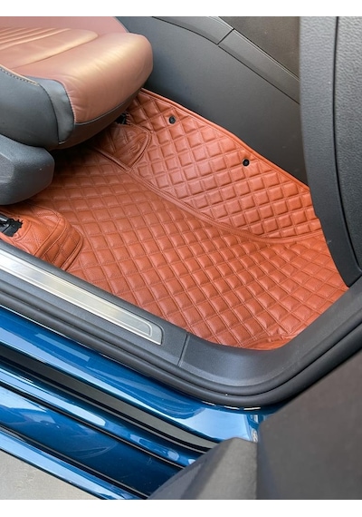 Feyza Oto Araca Özel Havuzlu 5D 7D Deri Paspas Vw T-Roc 2019-2022 2021-Taba Tarçin Renk