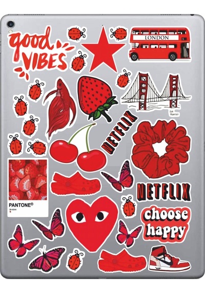 Kırmızı Temalı Sticker Seti Laptop Ajanda Pc Tablet Telefon Defter Etiket Bullet Journal Diğer