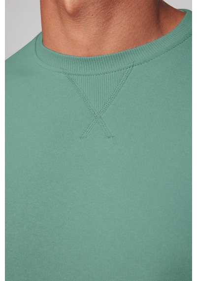 Tudors Unisex Relax Fit Rahat Kesim Pamuklu Basic Yeşil Bisiklet Yaka Sweatshirt-32060-yeşil Yeşil