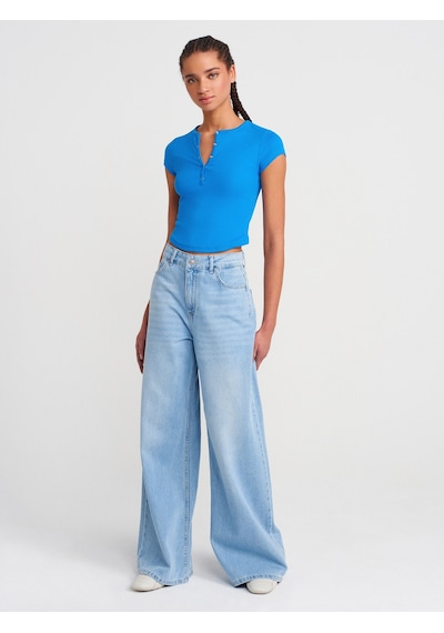 Dilvin 31719 Çıtçıtlı Kısa Kollu Top-saks Saks