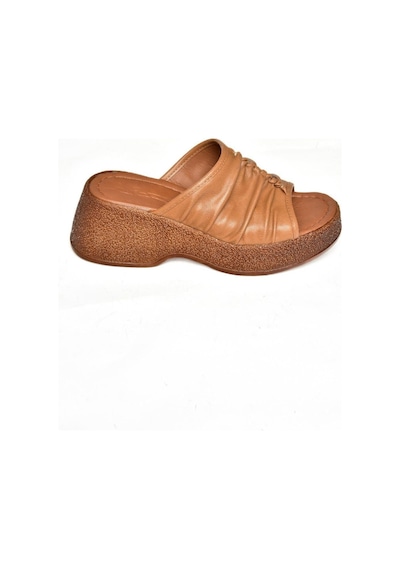 Fox Shoes S996443009 Taba Kalın Tabanlı Kadın Terlik Taba