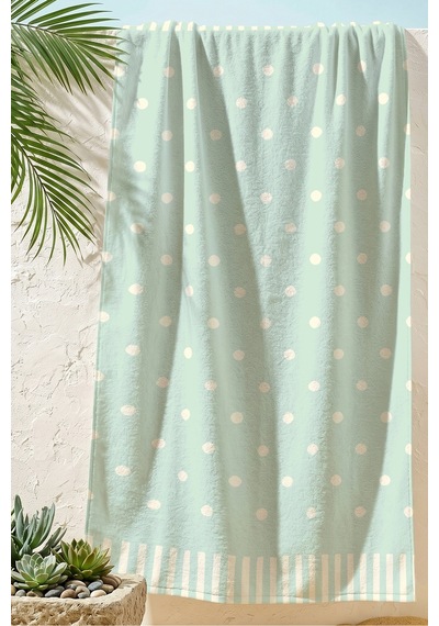 Puantiyeli Mint Yeşili Plaj Havlusu - Minimalist Çizgili Modern Hızlı Kuruyan Mikrofiber Havlu Örtü Çiy Ada