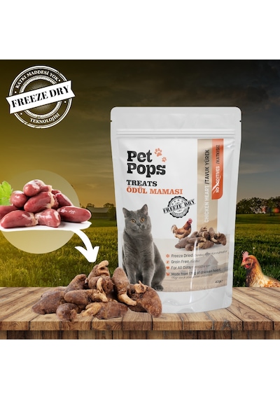 Petpops Tavuk Yürek Freeze Dry Kedi Ödül Maması 40 G