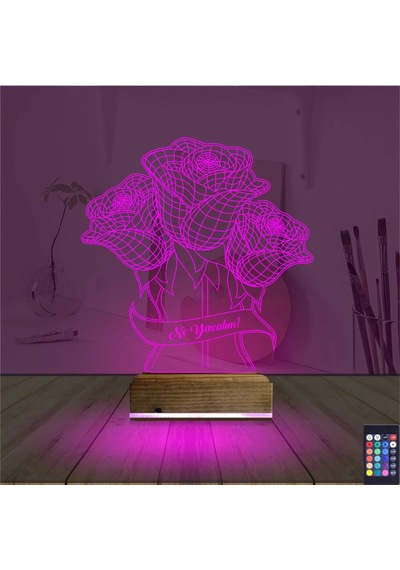 Luvivia Sevgiliye Gül Kişiye Özel 3d Lamba - Masa Gece Lambası