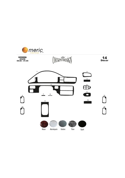 Meriç® Honda Civic Ön Torpido Kaplama 14 Parça 1992-1995 (530156390)