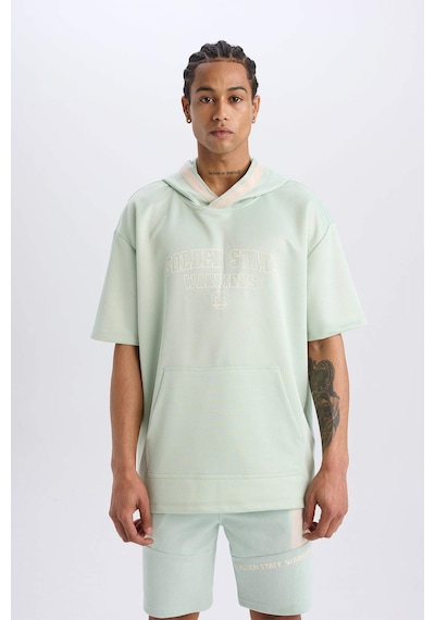 DeFactoFit NBA Golden State Warriors Oversize Geniş Kalıp Kapüşonlu Kısa Kollu Waffle Tişört D8612AX25SPGN1000