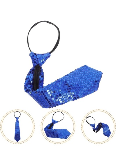Mavi Renk Pul Payetli Işıltılı Parti Kravatı 33 Cm 5691 "