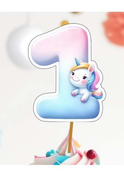 15 Adet Unicorn Konsept One 1 Yaş Cupcake Kürdanı