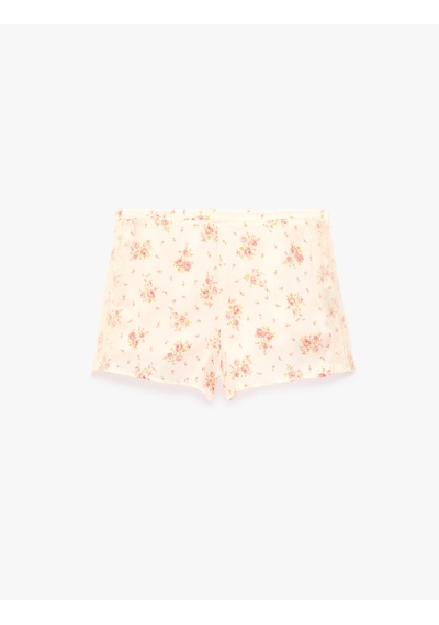 Koton Beli Lastikli Rahat Kalıp Çiçek Desenli Saten Şort Pijama Altı Pembe Desenli 6slk80066mw