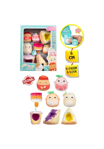Micromallows Squishmallows Mini Yumuşak Peluş Oyuncak 4 Figür + 4 Aksesuar Figür Seti - 6 Cm Çok Renkli