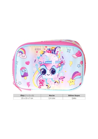 Kaukko Kids Dondurma Desenli Pembe Kız Çocuk Organizer Kalem Çantası - Kalemlik - L5293