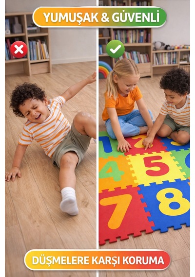 9 Parça Rakamlı Oyun Matı 33x33 Cm Sünger Puzzle Yer Karosu Çocuk Eğitim Seti