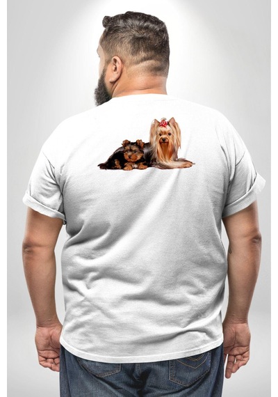 Angemiel Yorkshire Teacup Ve Anne Köpek Büyük Beden Beyaz Tişört Kadın Erkek Ünisex Sırt Baskılı Beyaz