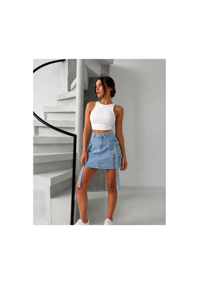 Bluemarlin Buz Kar Kargo Cep Kuşaklı Denim Kot Etek Buz Kar