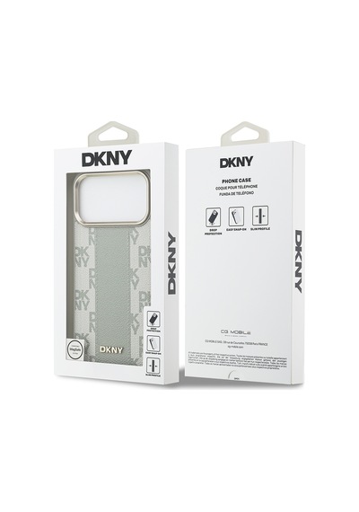 Apple Uyumlu iPhone 17 Pro Max  Kılıf Dkny Lisanslı M-safeli 3d Yazılı Checkered Pattern Kapak Bej Bej