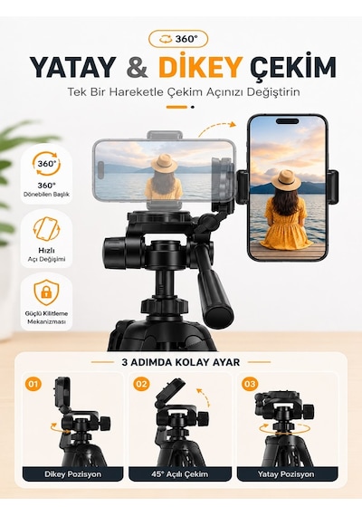 140 Cm Profesyonel Telefon Kamera Tutucu Çantalı Tripod 360 Döner Başlıklı Hafif Taşınabilir Siyah