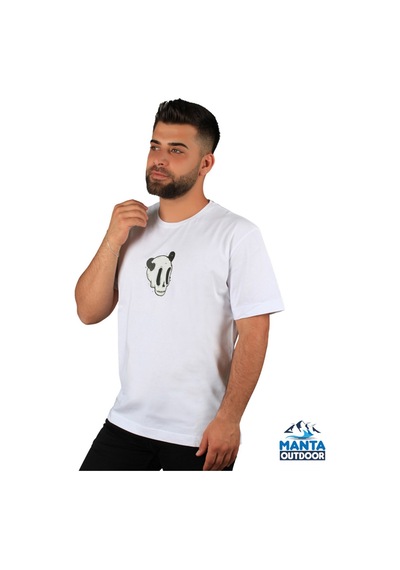 Manta MNT 2307-1 Kuru Kafa Baskılı Erkek T-Shirt-23621 Beyaz