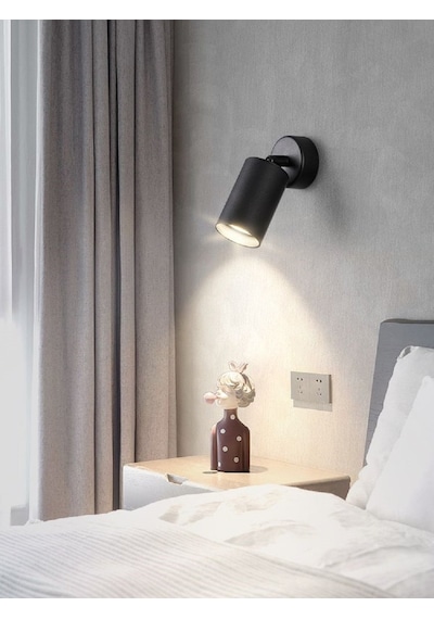 Riolight Modern Mafsallı Hareketli Başlık Siyah Yatak Başı Spot Led Aplik Ampul Dahil Siyah