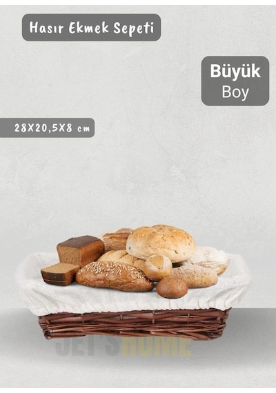 Hasır Ekmek Sepeti Dikdörtgen Çok Amaçlı Sepet Yılbaşı Sepeti Büyük Boy 28 Cm Kahverengi