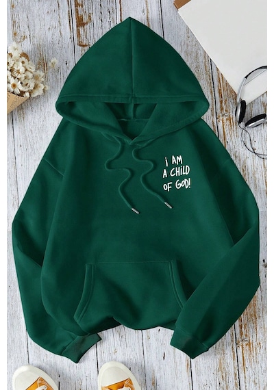 Sırt Baskılı Oversize Sweatshirt Yeşil