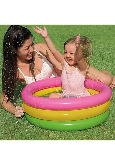 57107 Renkli Şişme Taban 3 Bölme Havuz 61 Cm, Su Sporları, Plaj Malzemesi, Şişme Ürün, Yüzme Aksesuarı, Kamp, Dalış, Güvenlik