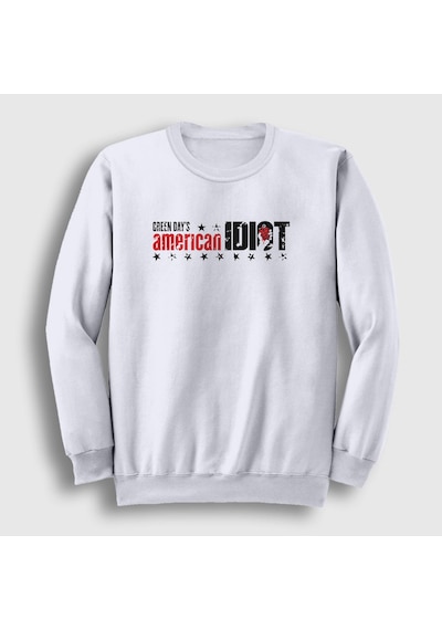 Presmono Unisex American Idiot V2 Green Day Sweatshirt Beyaz